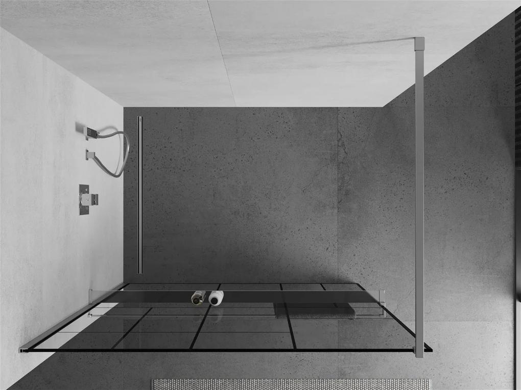 Mexen Kioto+, sprchová zástena s poličkou a držiakom na uteráky 130 x 200 cm, 8mm číre sklo vzor čierny, chrómový profil, 800-130-121-01-78