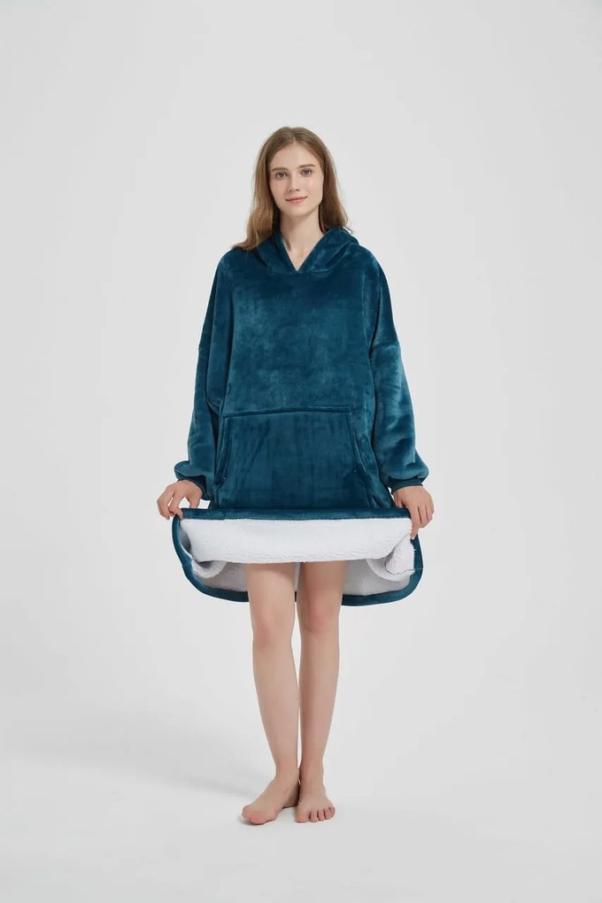 Deka s rukávmi HOODIE tmavotyrkysová