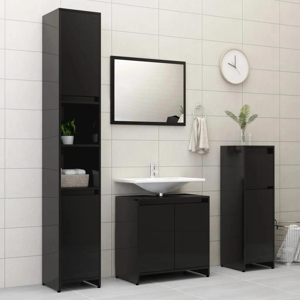 vidaXL 4-dielna súprava kúpeľňového nábytku,lesklá čierna,drevotrieska