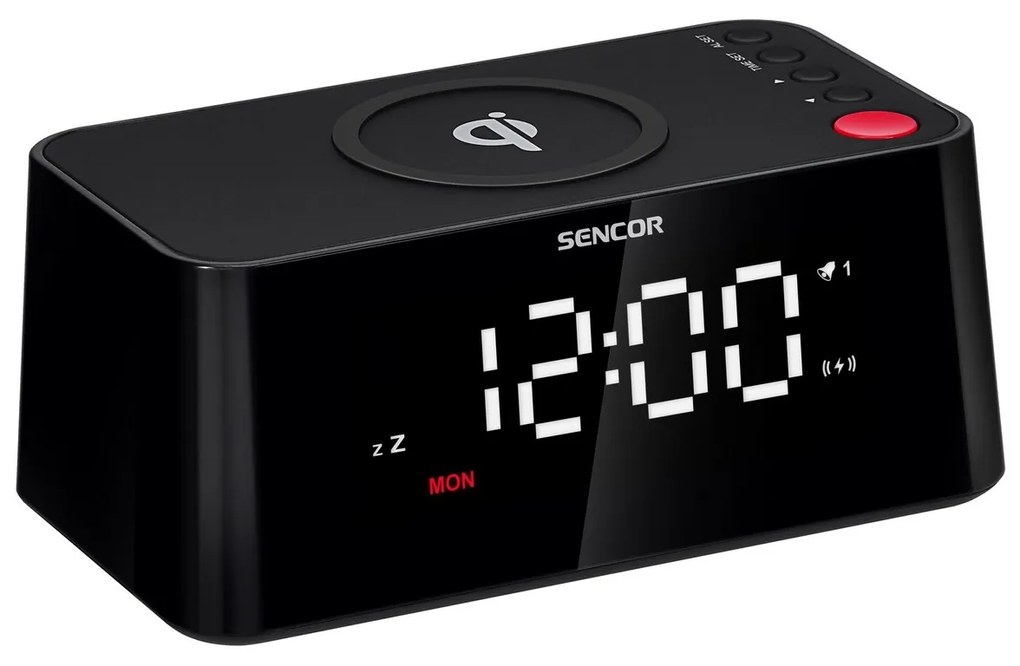 Sencor SDC 7600 Qi hodiny s nabíjačkou, čierna