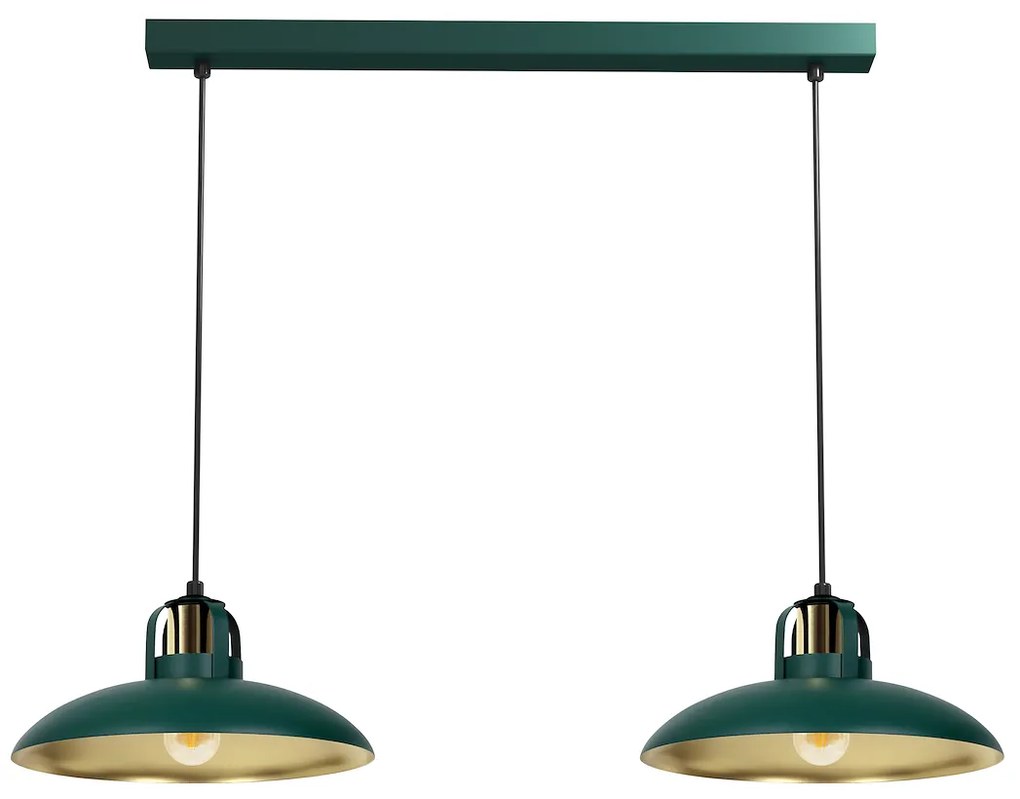 Závesné svietidlo Felix, 2x zlaté/zelené kovové tienidlo, gr/g