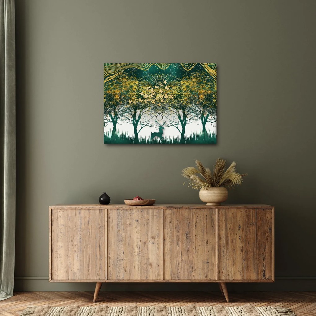 Obraz - Jelene v zelenom lese (70x50 cm)