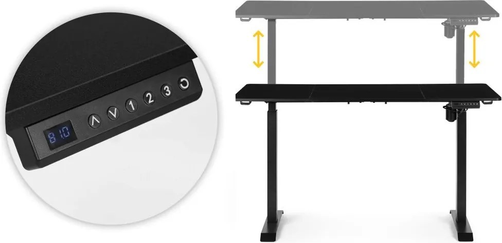 Elektrický nastaviteľný stôl 140 x 70 cm, nastaviteľná výška 76-121cm, čierny