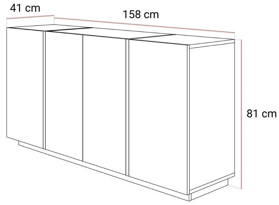 KOMODA SANTINO 4D KAŠMÍR LESK / ZLATÁ 158 cm