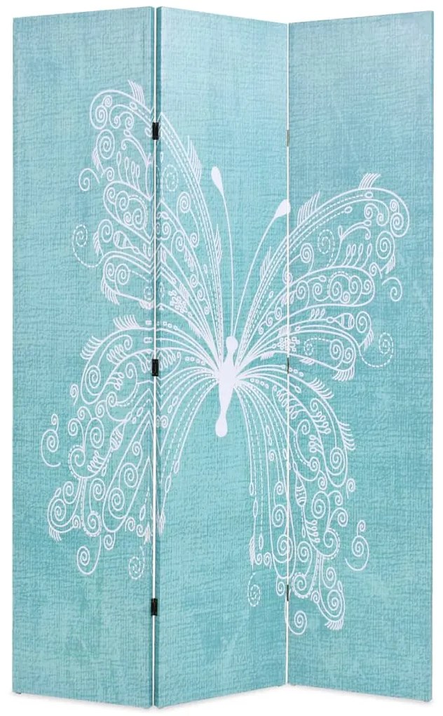 vidaXL Skladací paraván, 120x180 cm, potlač s motýľmi, modrý