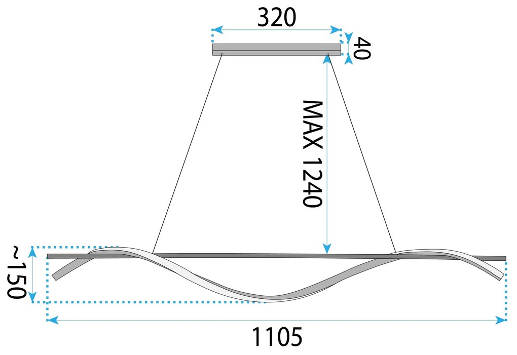 Toolight Toolight, LED závesná lampa 120cm, 27W, 3000K, LHJ019-CP, čierna, OSW-50004