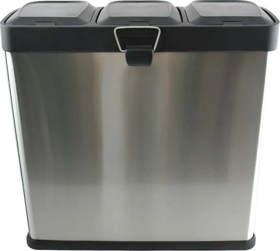 Oceľový odpadkový kôš 3x20 l na triedený odpad/nášľapný v matne striebornej farbe Tri Selectif – MSV