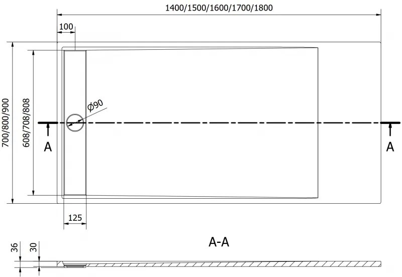 Mexen Amon, SMC obdĺžniková sprchová vanička 150 x 90 cm, čierna, 4F709015