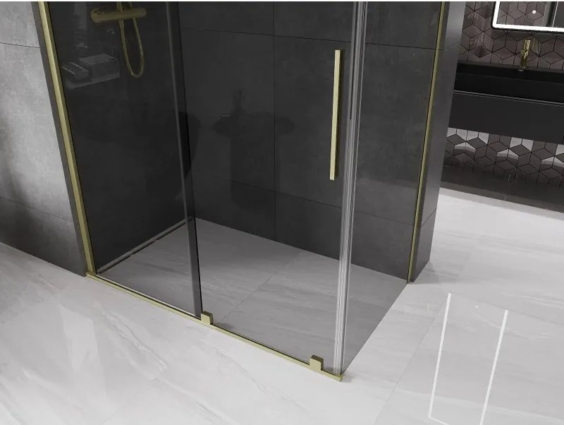 Mexen Velar, sprchový kút s posuvnými dverami 150 x 70 cm, 8mm šedé sklo, zlatá matná, 871-150-070-41-55