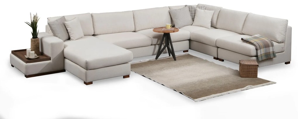 Elegantná pohovka Loop s prenosným sedákom a operadlom béžová 272 x 428 cm