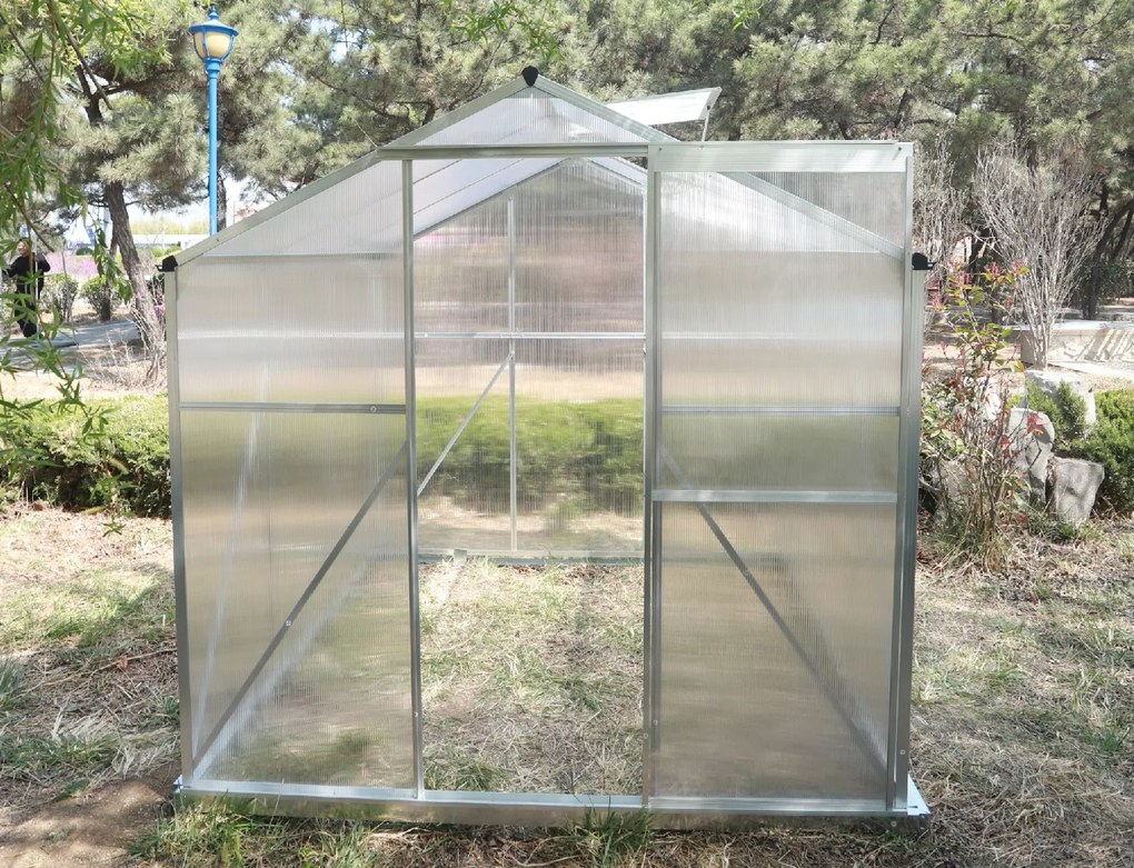 Skleník so základňou BestBerg BBGH‑606S / 3,61 m² / 190 × 190 × 194 cm / strieborná