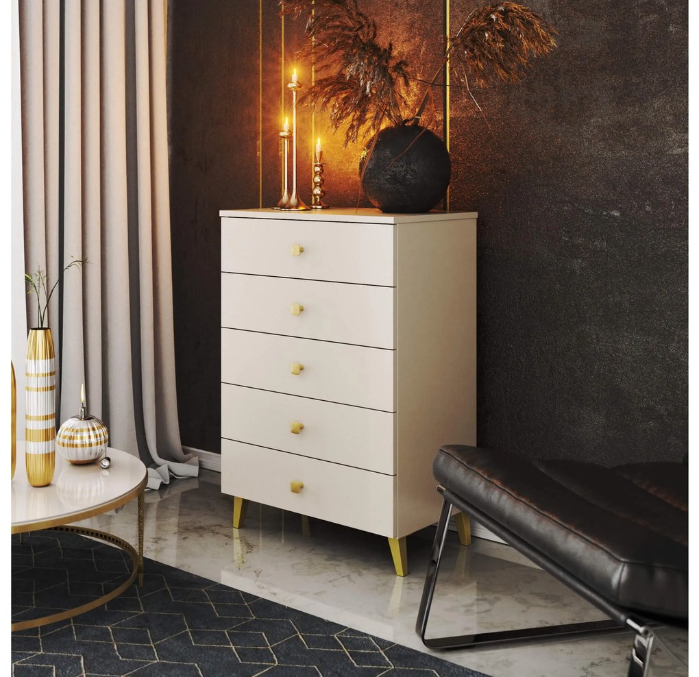 Komoda Mobian 5 (kašmír). Akcia -20%. Vlastná spoľahlivá doprava až k Vám domov. 1107561