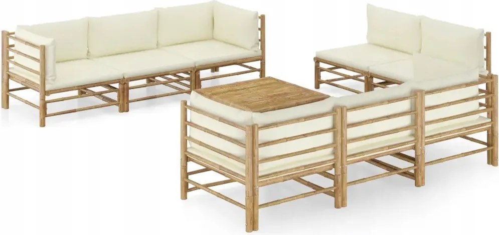 vidaXL 9-dielna záhradná sedacia súprava s krémovými podložkami bambus