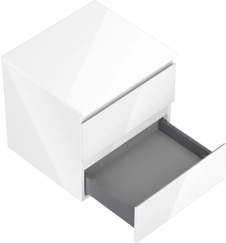 Mexen Orio, kúpeľňová skrinka 50 cm s hornou časťou, 2 zásuvky, biela lesklá, 91A10-05047-2-BFFC00