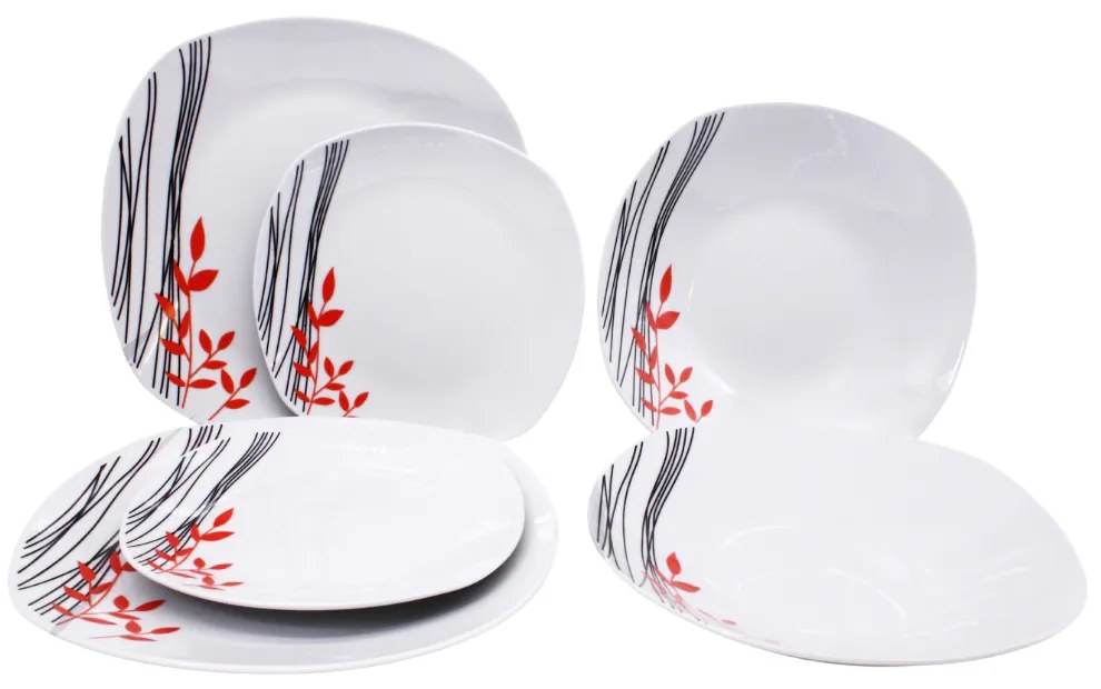 HOME ELEMENTS Porcelánová súprava tanierov, 18 kusov, Pruhy a lístky