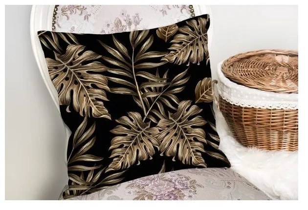 Obliečka na vankúš Minimalist Cushion Covers Golden Leafes With Black BG, 45 x 45 cm