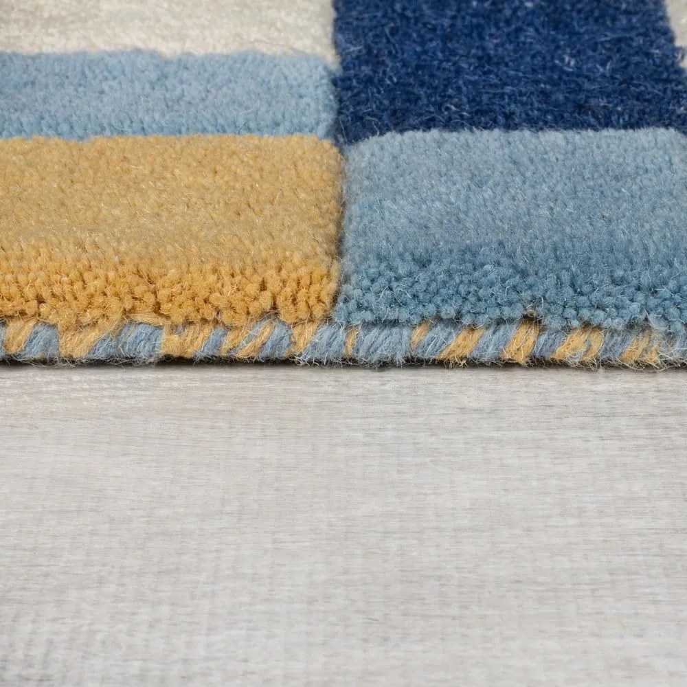 Modrý ručne tkaný vlnený koberec 160x230 cm Kai Wool Border – Flair Rugs