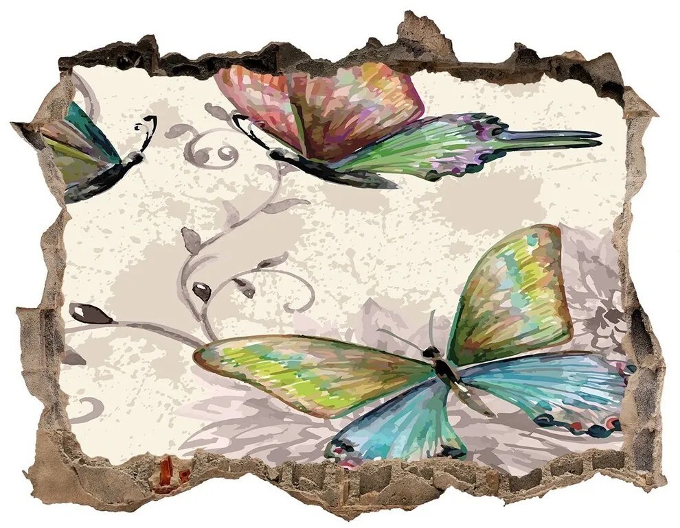Díra 3D foto tapeta nálepka Motýle a kvety nd-k-90122536