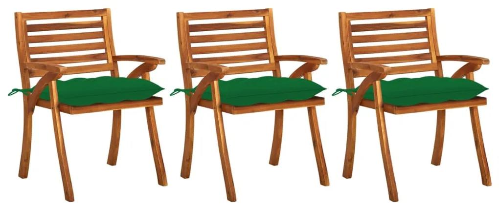vidaXL Záhradné jedálenské stoličky s vankúšmi 3 ks akáciový masív