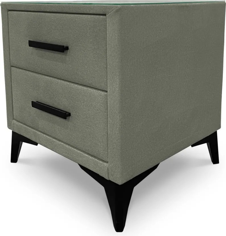 Nočný stolík s 2 zásuvkami Joy, olivovo zelená látka