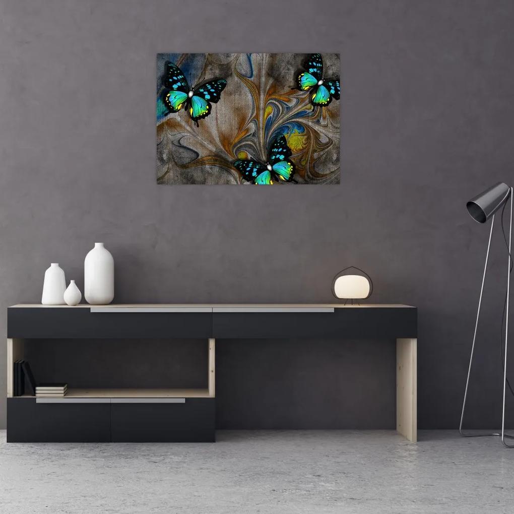 Sklenený obraz - Žiariví motýle na sklenený obraze (70x50 cm)