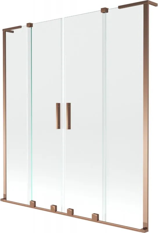 Mexen Velar L Duo, 2-krídlová posuvná vaňová zástena 160 x 150 cm, 8mm číre sklo, ružové zlato, 896-160-003-02-60