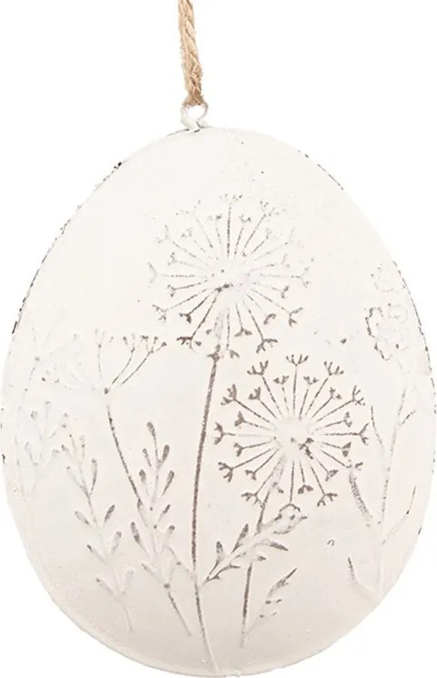 Biele antik plechové závesné vajíčko s kvietkami - 10*2*8 cm