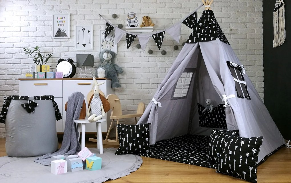 Detský kôš na hračky ŠÍPY - sivý / čierny