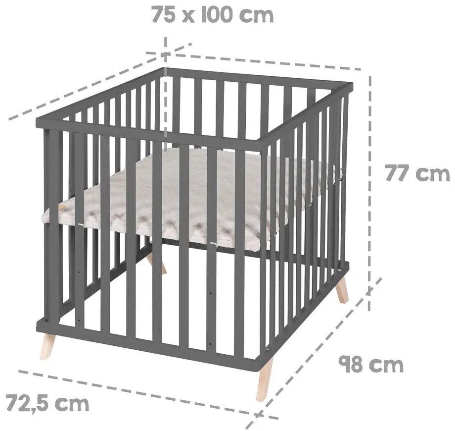 Tmavosivá detská ohrádka z bukového dreva 75x100 cm Lil Planet – Roba