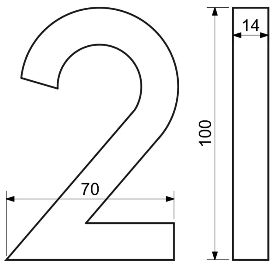 Domové číslo "2", RN.100LV, brúsené, čierna