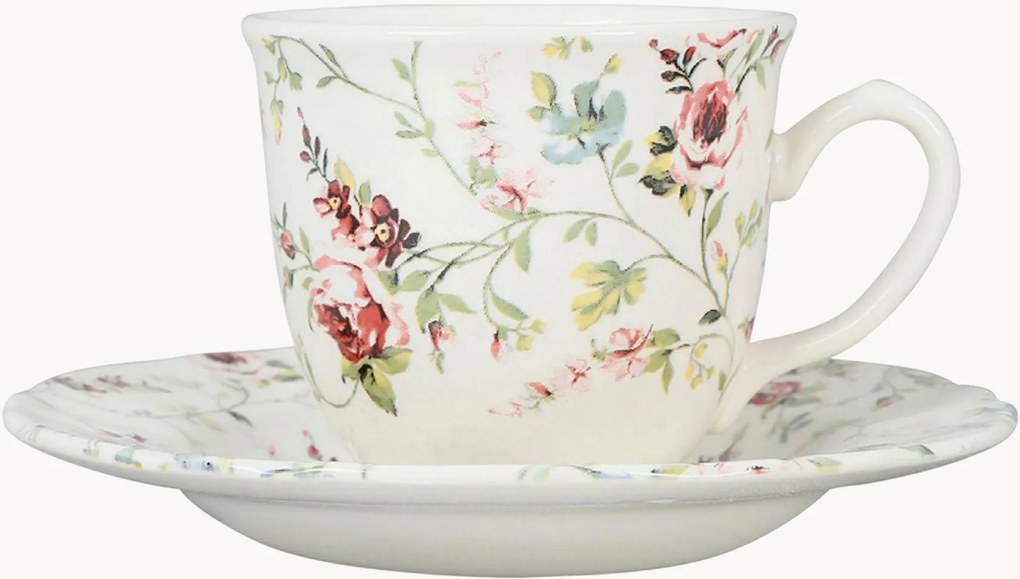 Keramické šálky na čaj's podšálkami Fleurs Champ, 6 ks