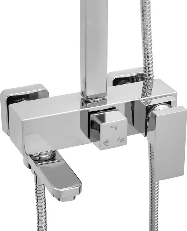 Erga Cube, sprchová batéria s vaňovým výtokom a horným pripojením sprchového stĺpu, 150 mm, chrómová, ERG-YKA-BW.CB-CHR