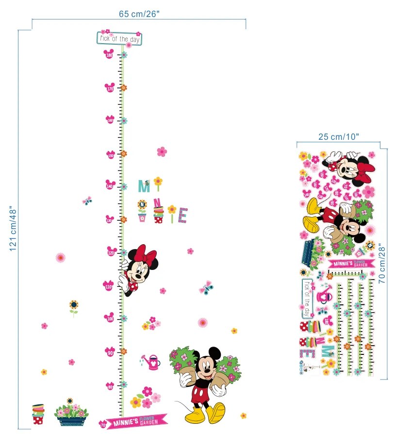 Samolepka na stenu "Detský meter - Mickey a Minnie" 65x121 cm