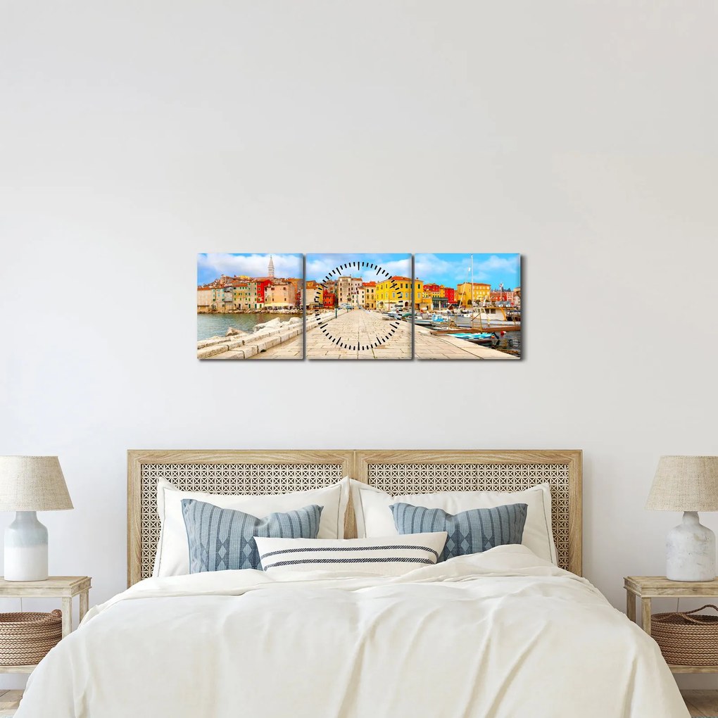 Obraz - Staré istrijské mesto v Poreči, Chorvátsko (s hodinami) (90x30 cm)