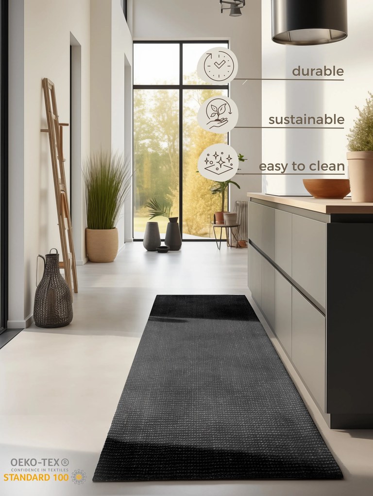 Hanse Home, Koberec behúň Bouclé Jute 105976 Black, 80x200, čierna, chodba / predsieň