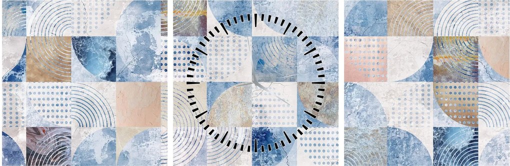 Obraz - Geometrické tvary na stene (s hodinami) (90x30 cm)