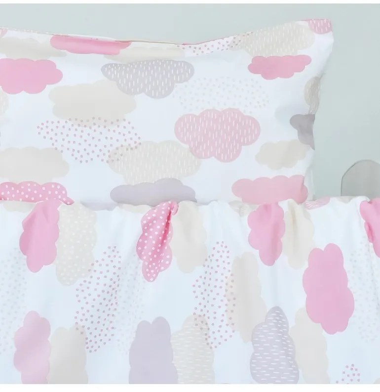 Obliečky detské bavlnené Obláčiky ružové EMI, Detský set 90x130 + 45x65