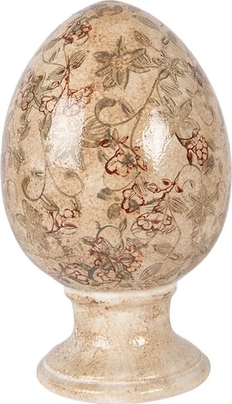 Béžové keramické vajíčko s kvetmi Margaus L - Ø 15*24 cm
