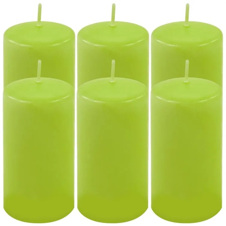 Sada stĺpových sviečok, 11,5 cm, Ø 6 cm, svetlozelená, 6 ks