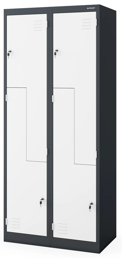 Šatňová skrinka typu L so štyrmi priehradkami, antracitovo-biela, 800x1850x450 mm: JULIA