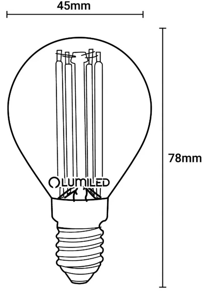 LED žiarovka E14 P45 7W = 60W 806lm 3000K Warm 360° Filament LUMILED