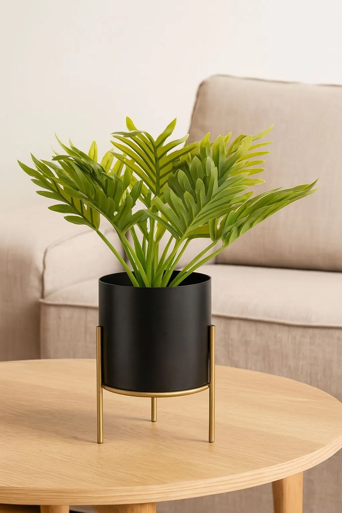 KOVOVÝ KVETINÁČ SO STOJANOM LOFT 20X12 CM ČIERNA/ZLATÁ