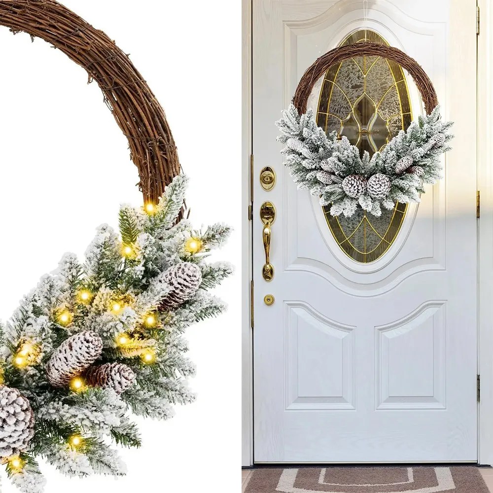 Snehová zimná vence s teplými LED svetlami