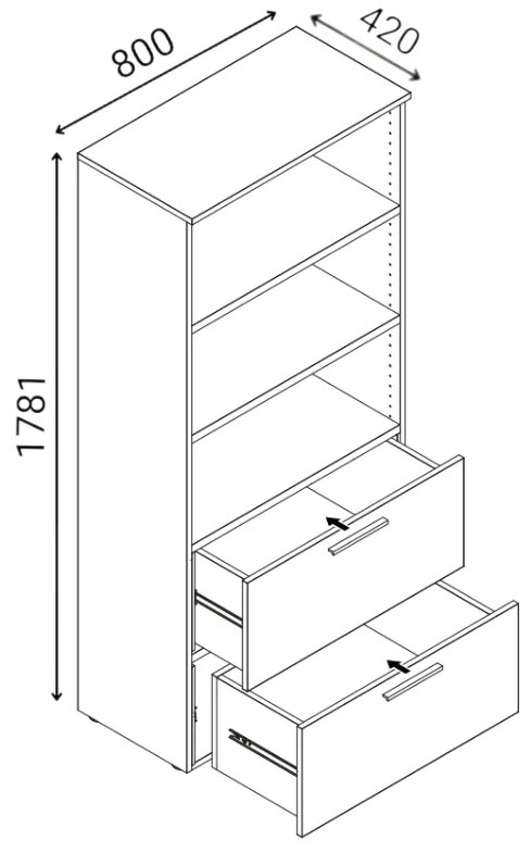 Skriňa so zásuvkami pre závesné zložky PRIMO WOOD, 800 x 420 x 1781 mm, orech