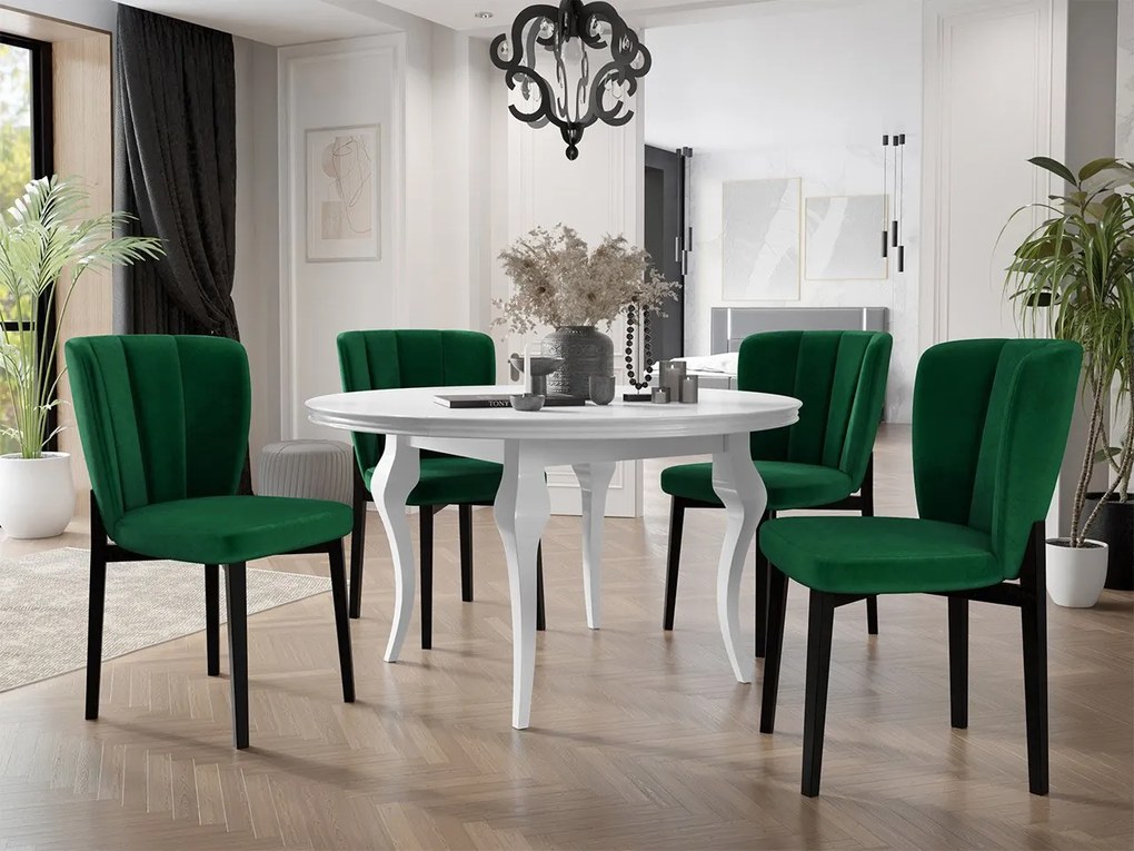 Rozkladací stôl Julia FI 120 so 4 stoličkami ST106 08, Farby: čierny, Dostupné poťahy: Baloo 2085, Farby:: biely lesk