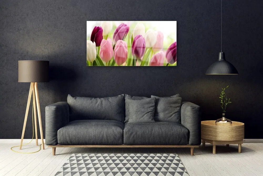 Skleneny obraz Tulipány kvety príroda lúka 100x50 cm