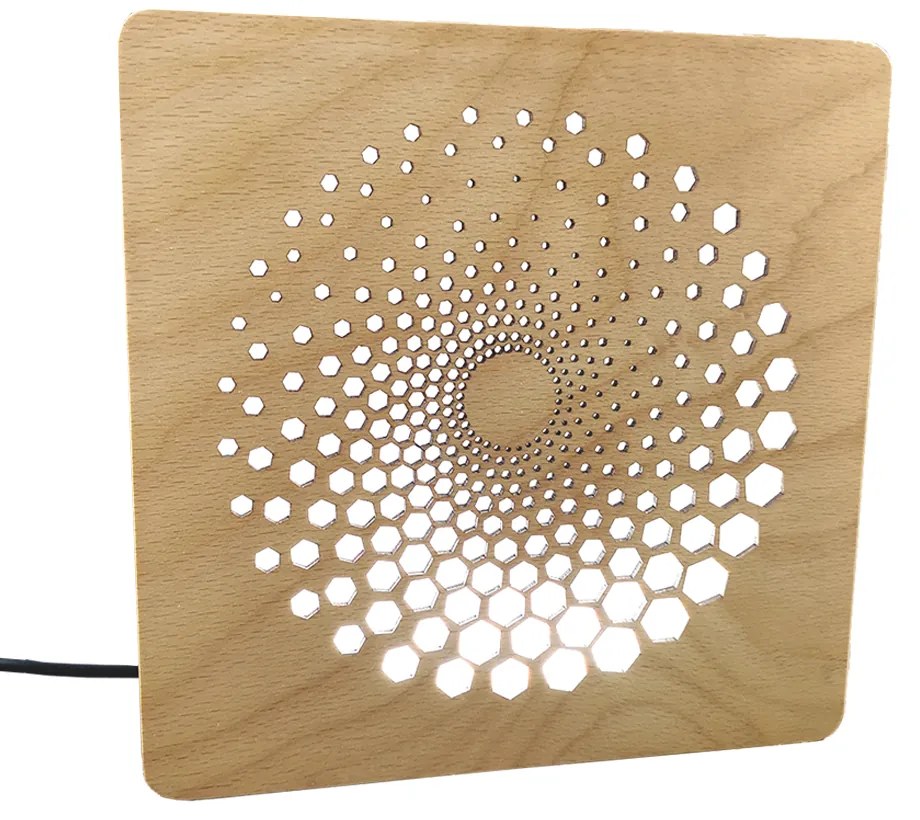 AMADEA Drevená lampička s motívom špirály, veľkosť 20 cm, s LED osvetlením s trafom na 12V