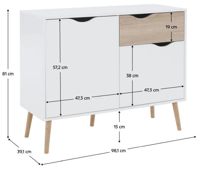 Kondela Komoda OSLO 75387, 2 dverová, dub sonoma/biela