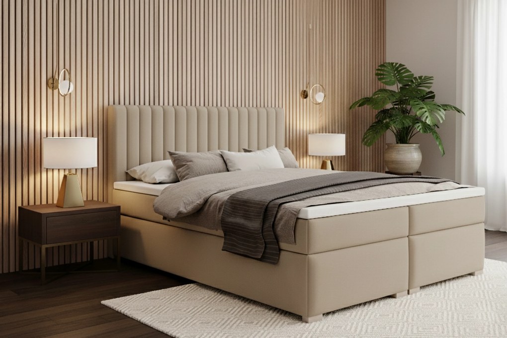 Boxspring posteľ Solani 160x200 s úložným priestorom - béžový zamat Castel 15