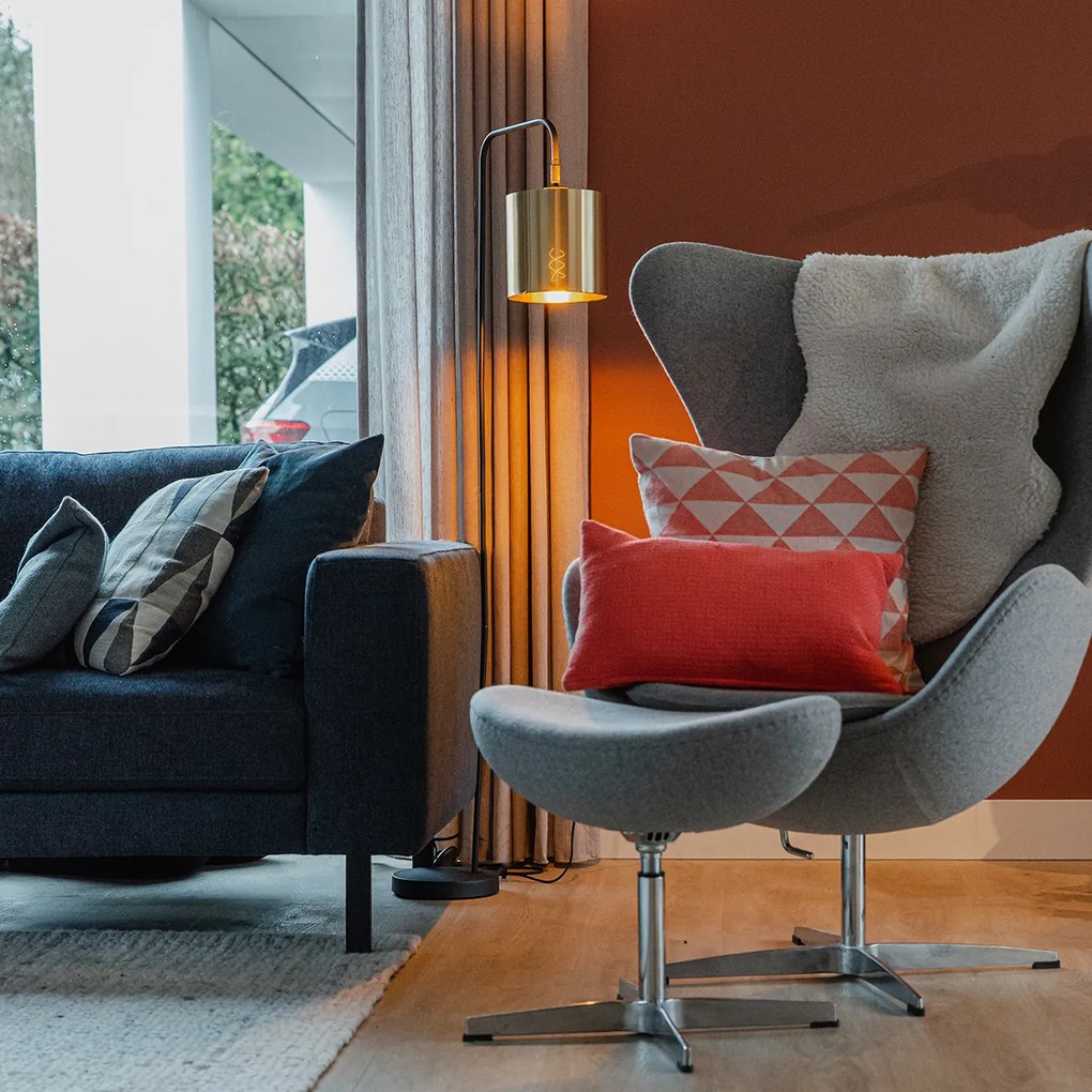 Inteligentná stojaca lampa čierna so zlatom vrátane Wifi A60 - Lofty